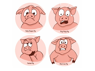 Emotional Pig Character Concept animals design digital art digital illustration emotions illustration pig