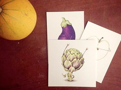 Cards apple artichoke aubergine drawing food cards illustration shop