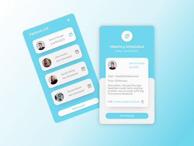 Schedule meeting with patients - Mobile App Design