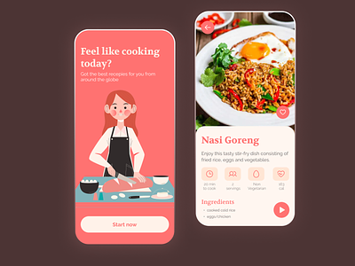 Recipe 2d girl app app design asthethic ui design branding design design ui designer dezele elegant ui freelance graphic design illustration pleasing colors recipe app recipe design trending 2022 ui ui design uiux