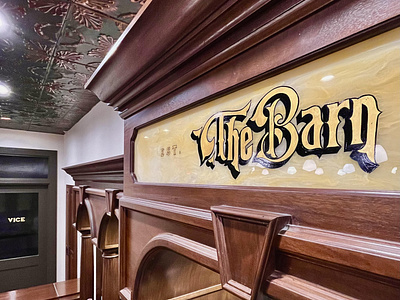 23k Gold Surface gild - "The Barn" 23k gold branding design gilding gold hand lettered hand painted lettering sign graphics sign painter sign painting speakeasy surface gilding