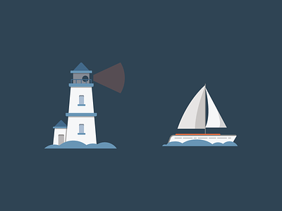 Set Sail! blue boat icons illustration light lighthouse minimal orange sail sailboat simple water