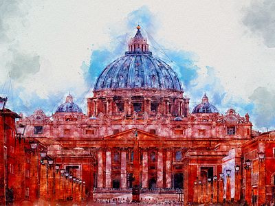 St Peter s Basilica - Watercolor Sketch