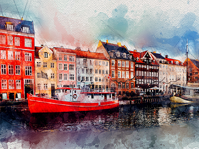 Nyhavn Denmark Watercolor Building Sketch building graphic watercolor design watercolor sketch