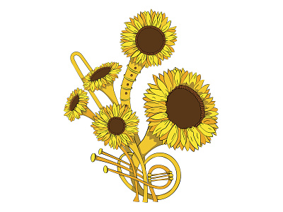 Sunflower Orchestra fagot flowers illustration jazz jazz orchestra meloman music musical orchestra sax sunflowers sunny trombone trumpet tuba vector