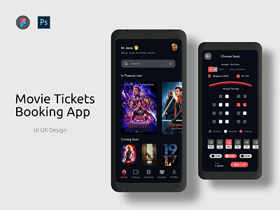 Movie Tickets Booking App - UI Design adobephotoshop adobexd app appdesign figma mobileapp mobileappdesign photoshop ui uidesign uidesigning ux
