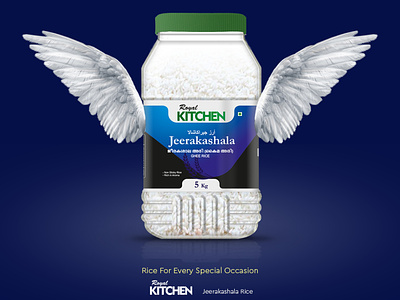 Royal Kitechen Jeerakashala Rice branding graphic design logo package package design qatar rice rice package royal kitchen