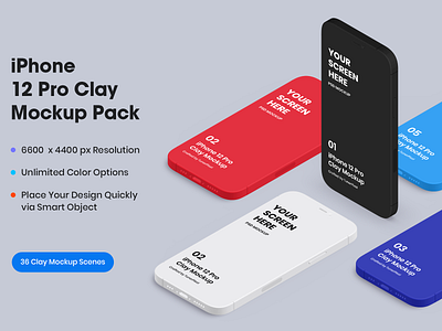 iPhone 12 Pro Clay Mockup Pack | 36 Mockup Scenes