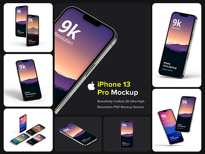iPhone 13 Pro PSD Mockup - 30 Highly-Quality Mockups Scenes 13 app mockup clean creative device graphic design iphone mockup perspective phone mockup presentation pro psd showcase ui web
