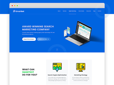 Smartket- Digital Marketing & SEO Website flat freebie landing page marketing material minimal product design seo social media ui ux