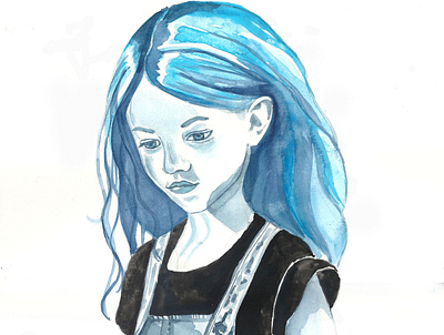 Blue girl coverbook illustration watercolor