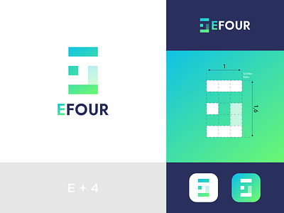 Efour or E4 logo 4 branding design e e letter e letter logo e logo e4 golden ratio goldenratio identity logo logo design logodesign logos logotype sneptube venture capital