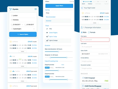 Flymble | Mobile views 💥 7ninjas book booking checkout flight flymble results search ticket travel