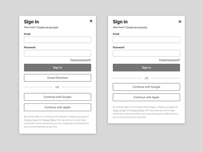 Universal Sign In UX Wireframes form form design log in login modal prototype sign in signin social user experience ux ux design wireframe wireframes