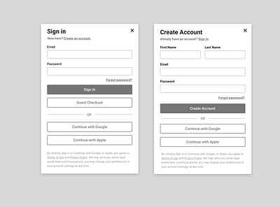 Sign In + Create Account UX account selector create account form form design log in social ui ui design user account user experience ux ux design uxd wireframe wireframes workflow