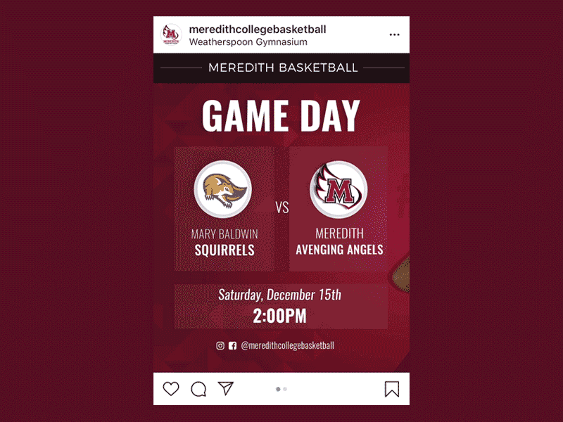 Meredith College Basketball Instagram Graphic basketball basketball player design game day graphic design instagram mary baldwin meredith college player profile social media usa south womens college