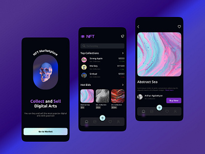 NFT App. Dark. app branding creative design digital interface trends ui uitrends uptrends userexperience userinterface ux