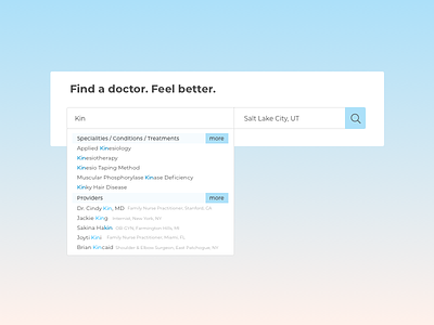 UI Challenge #22 Search challenge daily dailyui doctor search speciality ui