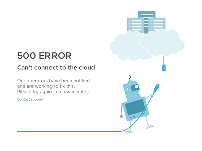 500 Error Message - Can't connect to the cloud cloud error illustration robot sddc vmware