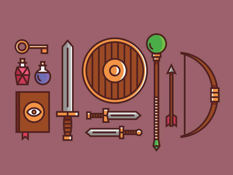 RPG stuff illustration magic wizard gear weapons potions sword fantasy rpg
