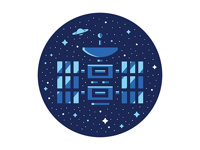 Satellite badge explore icon illustration outerspace planet satellite space star stars