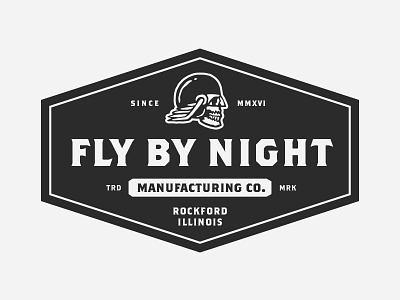 Fly By Night pt.2 apparel badge bike helmet lockup logo mark motorcycle skull trademark type workwear