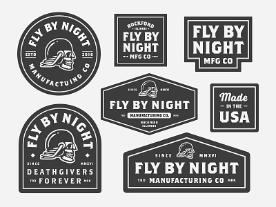 Fly By Night pt.4 apparel badge bike helmet lockup logo mark motorcycle patch skull trademark workwear