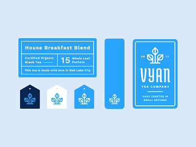 Vyan stickers + print materials badge bag brand branding identity label logo print sticker tea