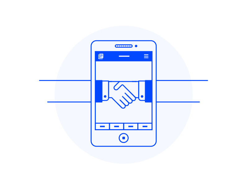 Job App Onboarding pt. 3 phone blue handshake hand application user interface ui onboarding app job icon illustration