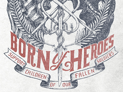 Born Of Heroes banner flag illustration olive branches pen and ink ribbon rope sevenly typography