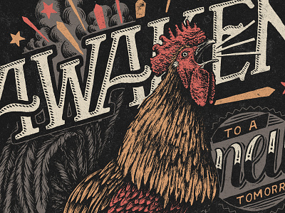 Awaken crow illustration pen and ink rooster sevenly typography