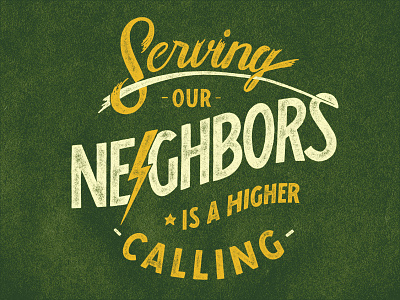 Serving Our Neighbors hand drawn type illustration pen and ink sevenly typography