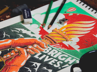 Bright Lives colored pencil illustration typography