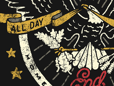 All Day eagle illustration lettering ribbon typography