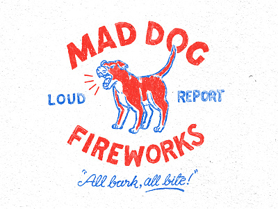 Mad Dog Fireworks badge branding illustration logo mark pen and ink typography