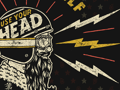 Use Your Head biker helmet illustration lettering pen and ink typography