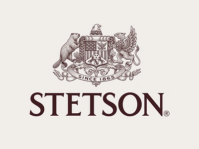 Stetson banner beaver branding crest crest logo crests engraving filagree griffen heraldic heraldry logo mark pen and ink scratchboard seal sheild