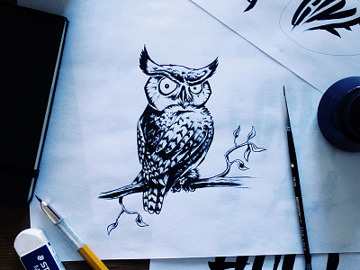 Give A Hoot brush and ink illustration lettering owl typography