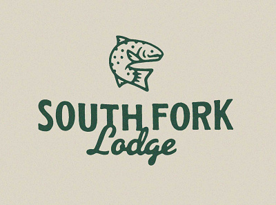 South Fork Lodge angler branding fish fishing fly fishing icon lodge logo logo design logotype mark outdoors script trout word mark
