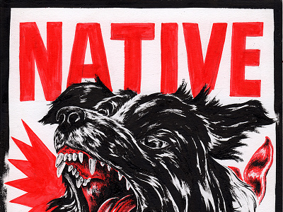 Native brush and ink dog illustration native