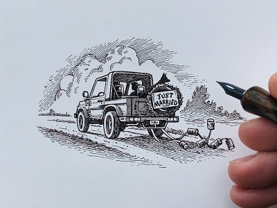 Spot Illustration car editorial illustration illustration ink drawing landscape line art line work nature outdoors pen and ink pen drawing spot illustration