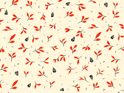 Twigs and Cones brush and ink illustration pattern