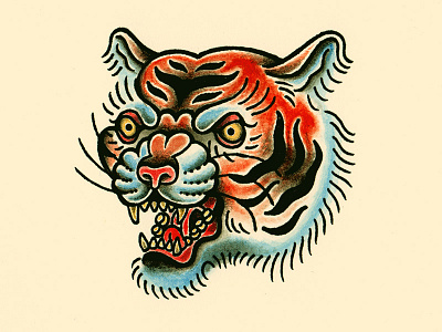 Tiger flash illustration pen and ink tattoo watercolor