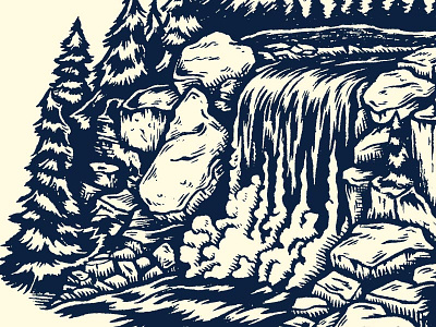 Waterfall brush and ink illustration river trees water waterfall