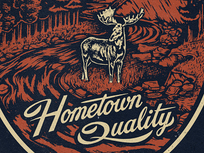 Hometown Quality brush and ink illustration lettering moose nature typography