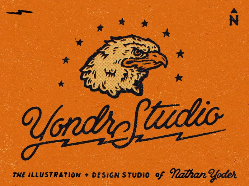 Design Face eagle bolts lightening stars lettering illustration