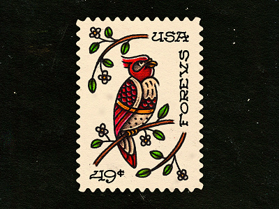 Forevstamp bird illustration pen and ink stamp