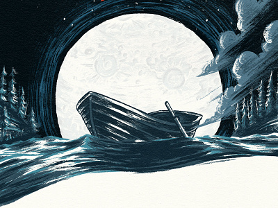 Broat boat illustration moon water