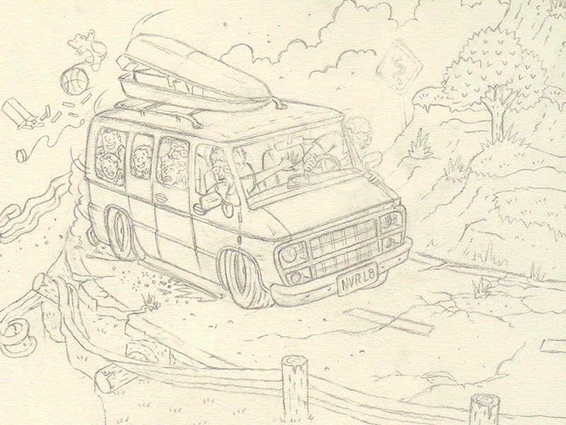 Dad's Driving editorial illustration process sketch wip