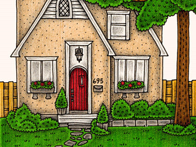 House Process editorial house illustration mixed media